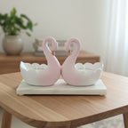 Swan Pair Tealight Candle Showpiece With Marble Base