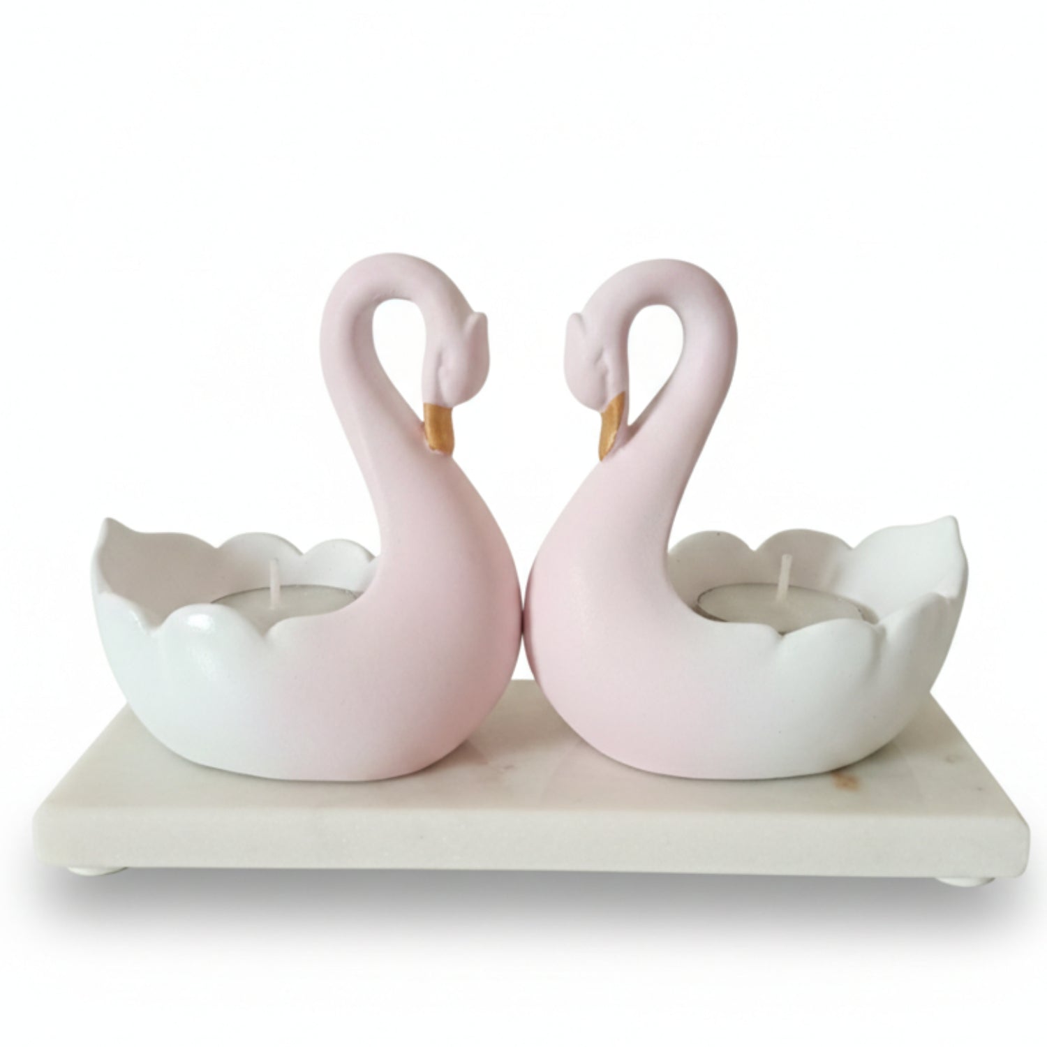 Swan Pair Tealight Candle Showpiece With Marble Base