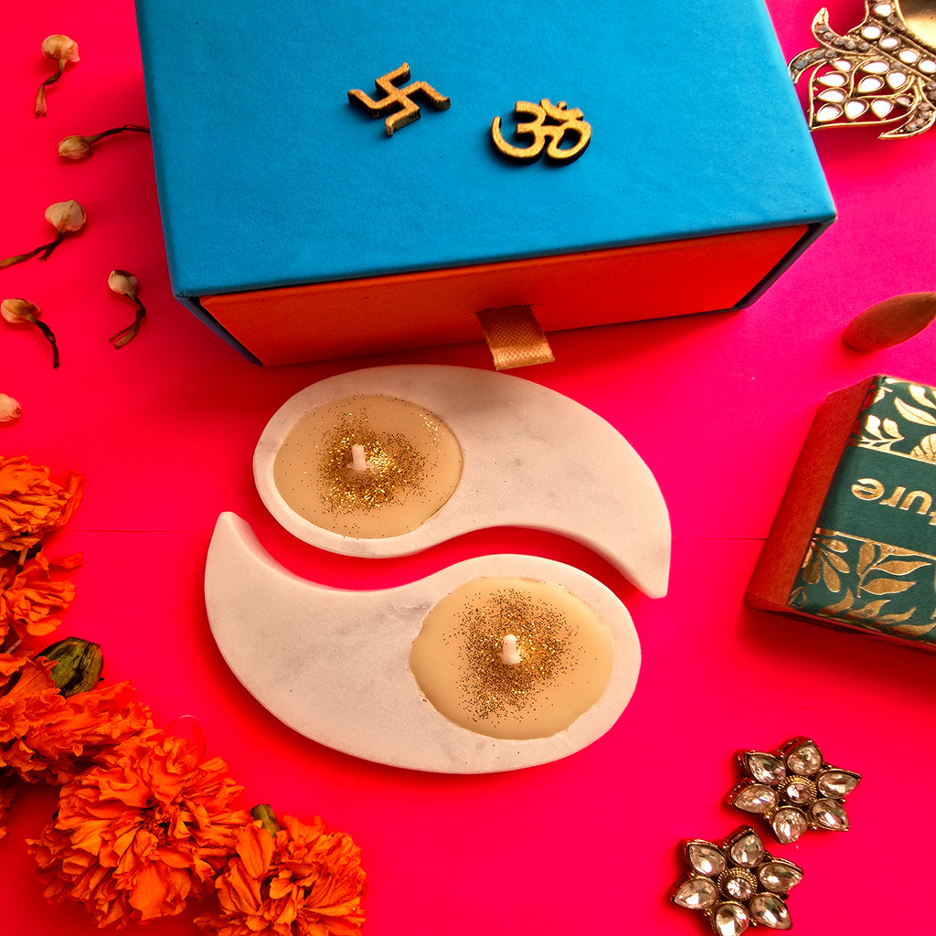 Marble yin-yang Shape Candle Holder Set