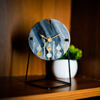 Gray Marble Round Shape Desk Clock with MOP and Brass Inlay