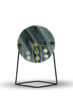 Gray Marble Round Shape Desk Clock with MOP and Brass Inlay