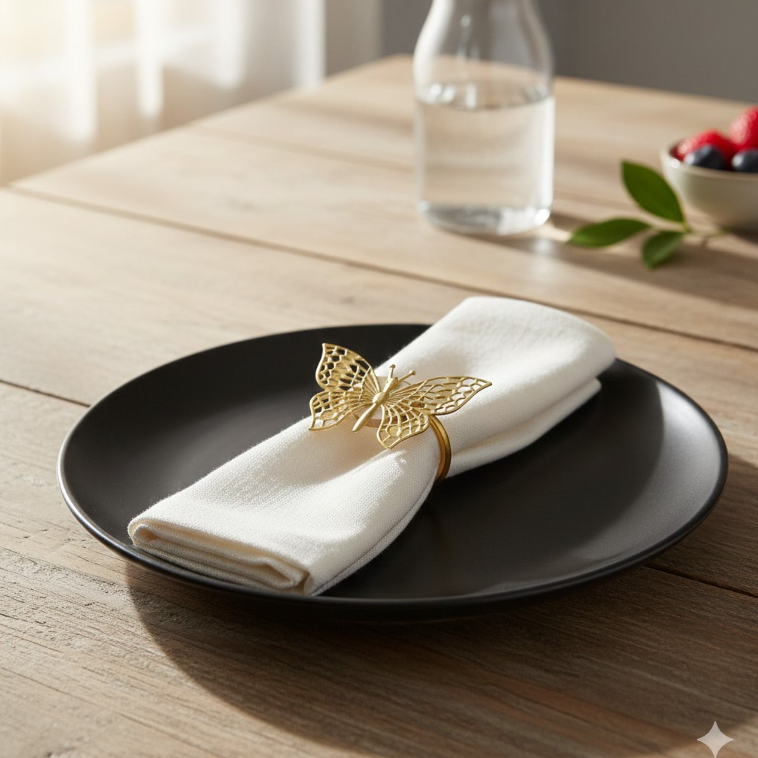 Mother of Pearl & Metal Elegant Butterfly Napkin Ring (Gold Finish)