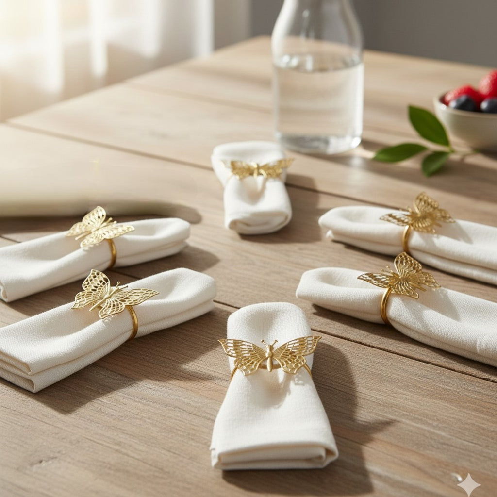 Mother of Pearl & Metal Elegant Butterfly Napkin Ring (Gold Finish)