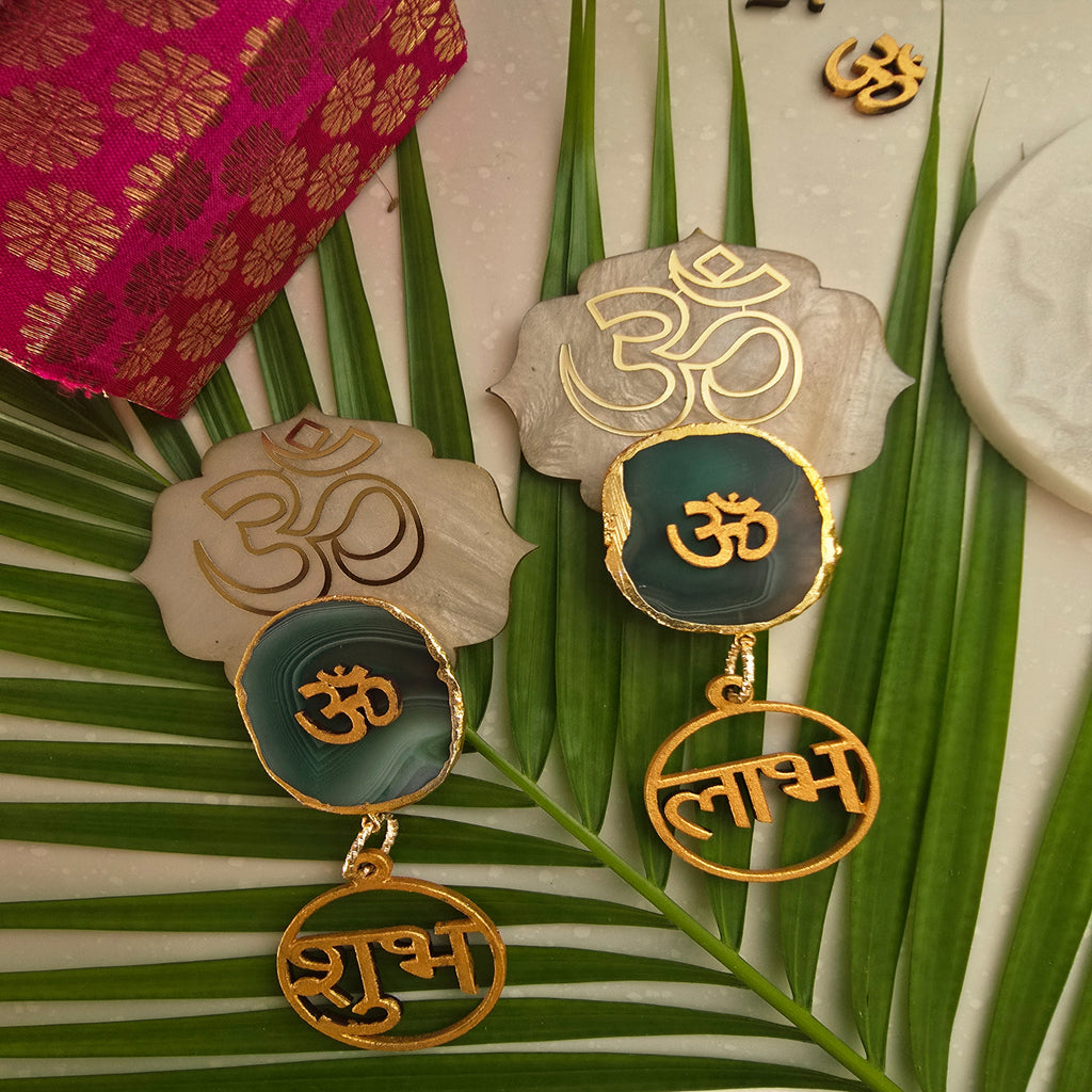 Mother Of Pearl OM Agate OM Shubh Labh Door Hangings