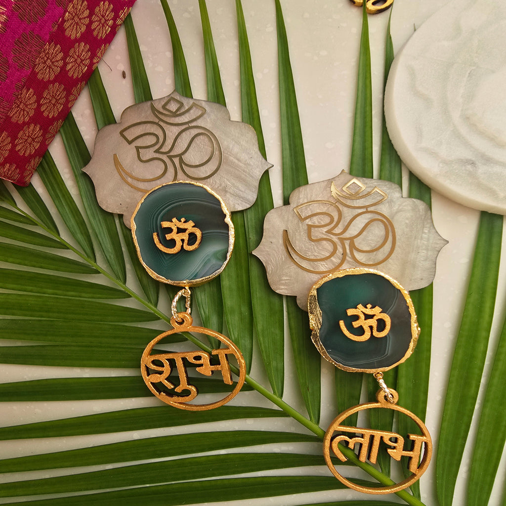 Mother Of Pearl OM Agate OM Shubh Labh Door Hangings