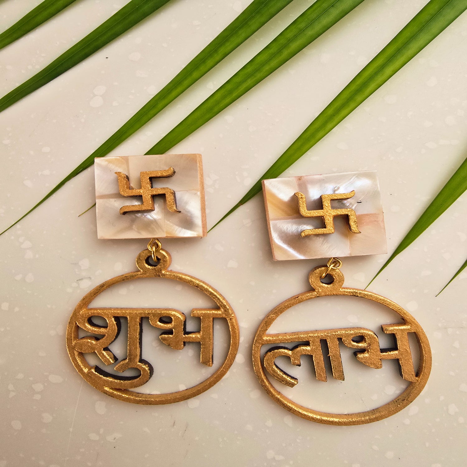 Mother Of Pearl Swastik Shubh Labh Door Hangings