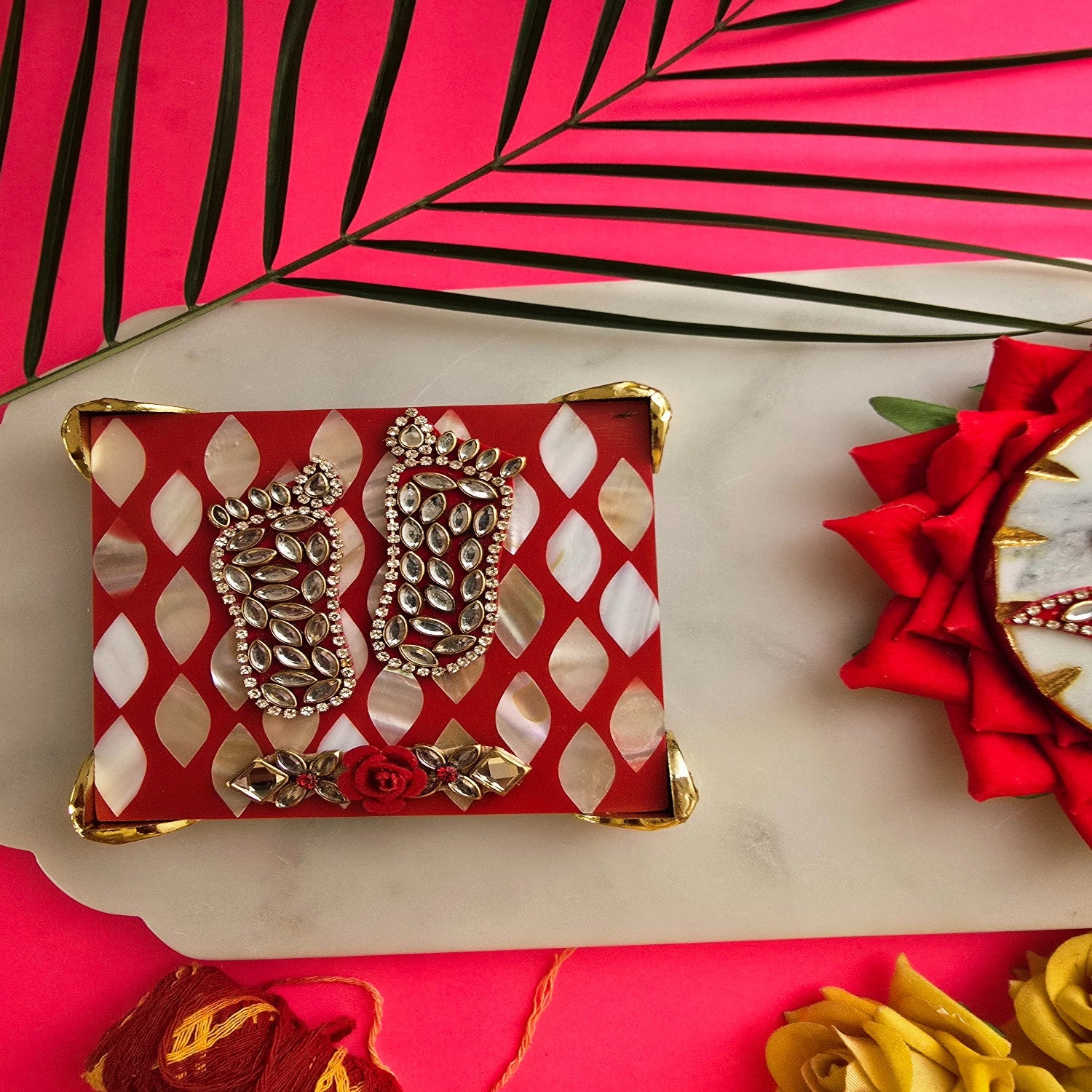 Red Mother Of Pearl Laxmi Charan Paduka