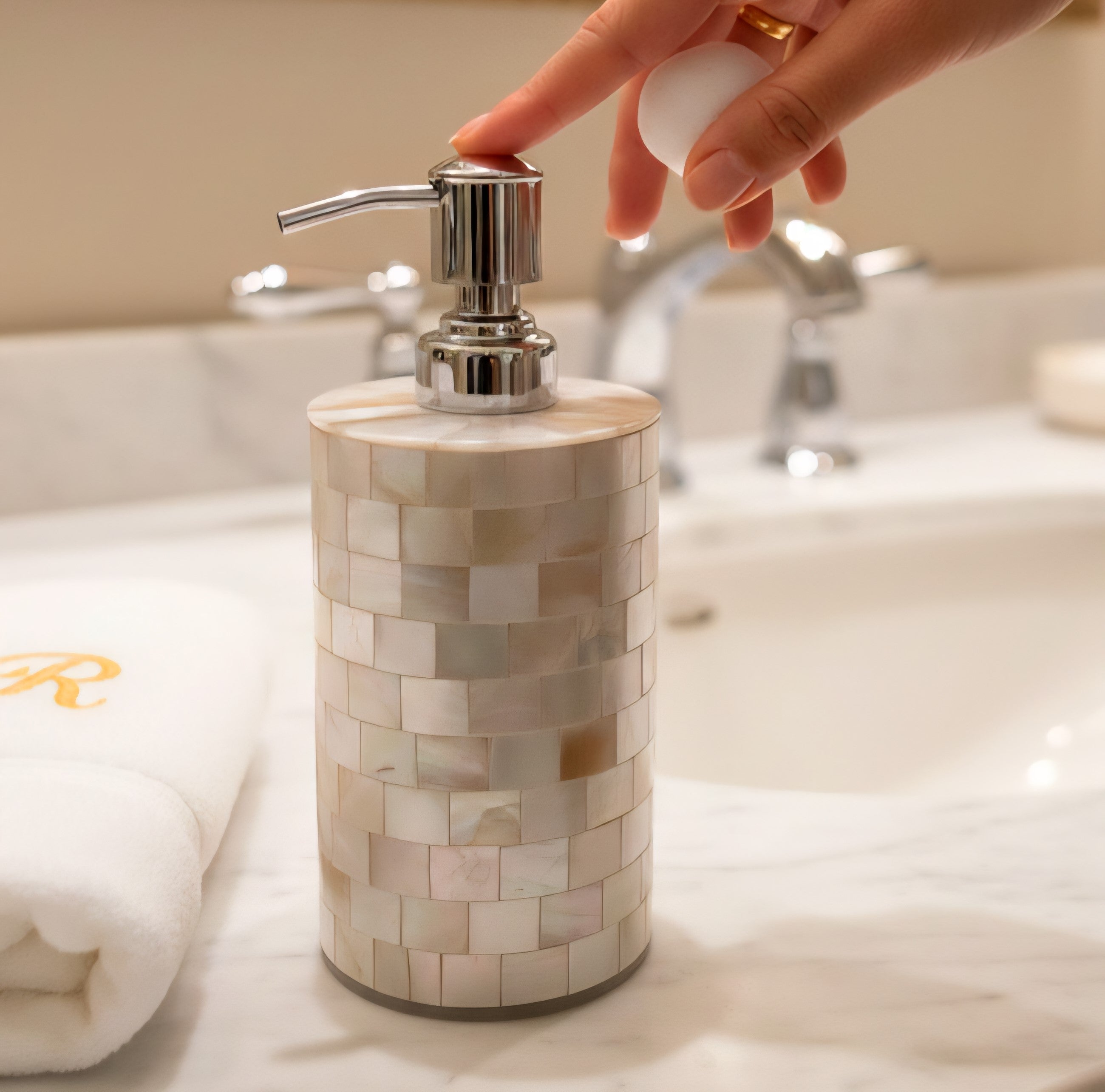 Mother of Pearl Round Soap Dispenser