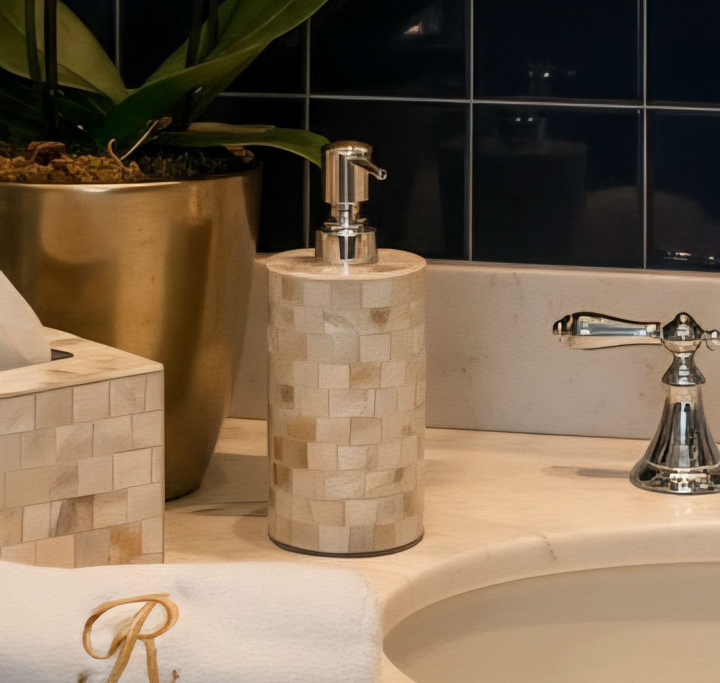 Mother of Pearl Round Soap Dispenser