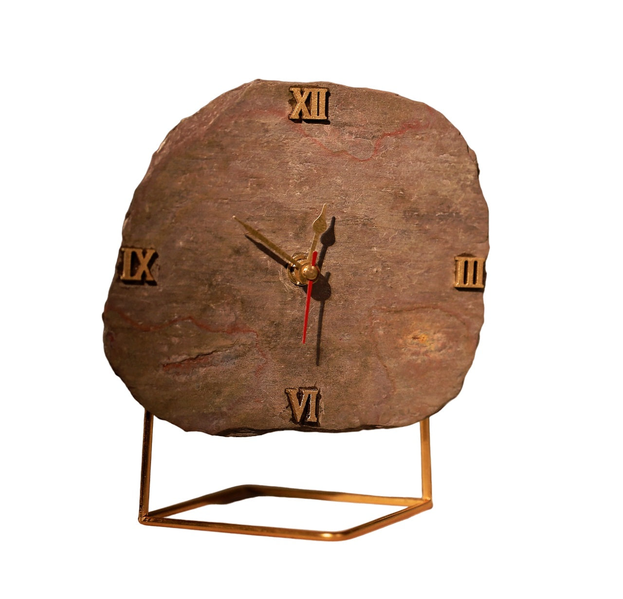 Natural Brown Peacock Slate Desktop Clock