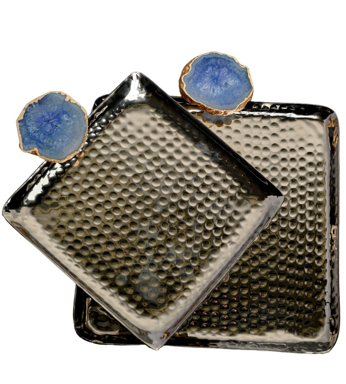 Square Aluminum Tray with Pink Agate