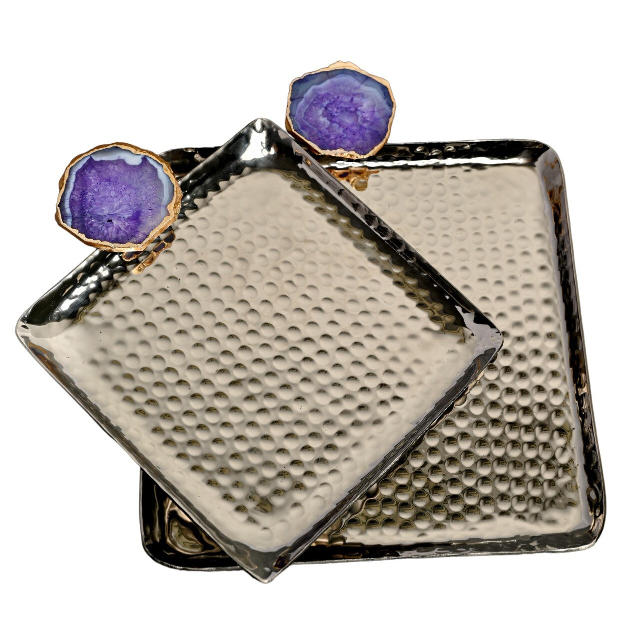 Square Aluminum Tray with Pink Agate