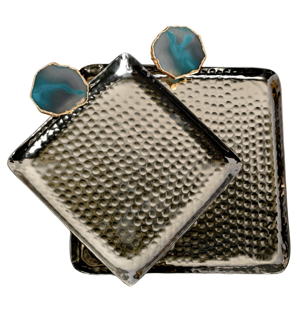 Square Aluminum Tray with Green Agate