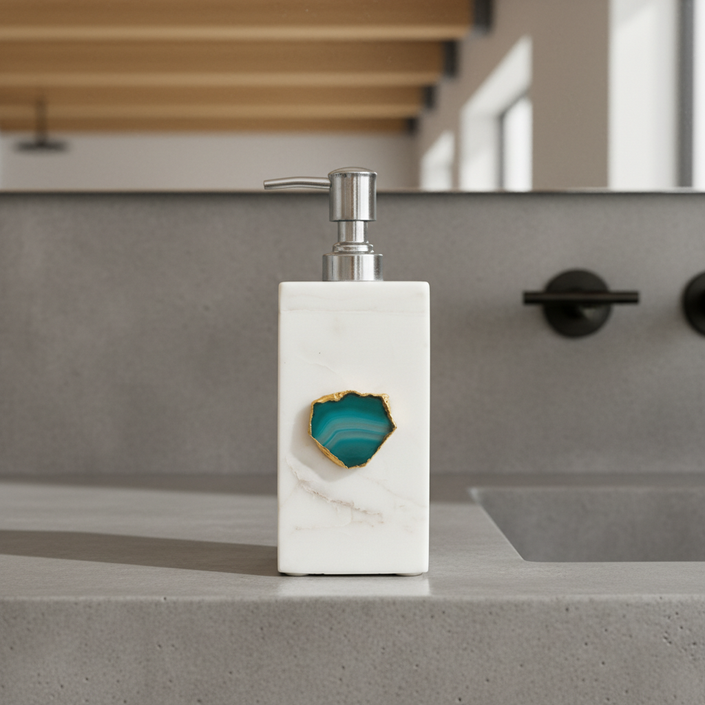 White Marble with Green Agate Soap Dispenser