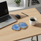 Blue Crystal Agate Coaster With Gold Plating Set of 2