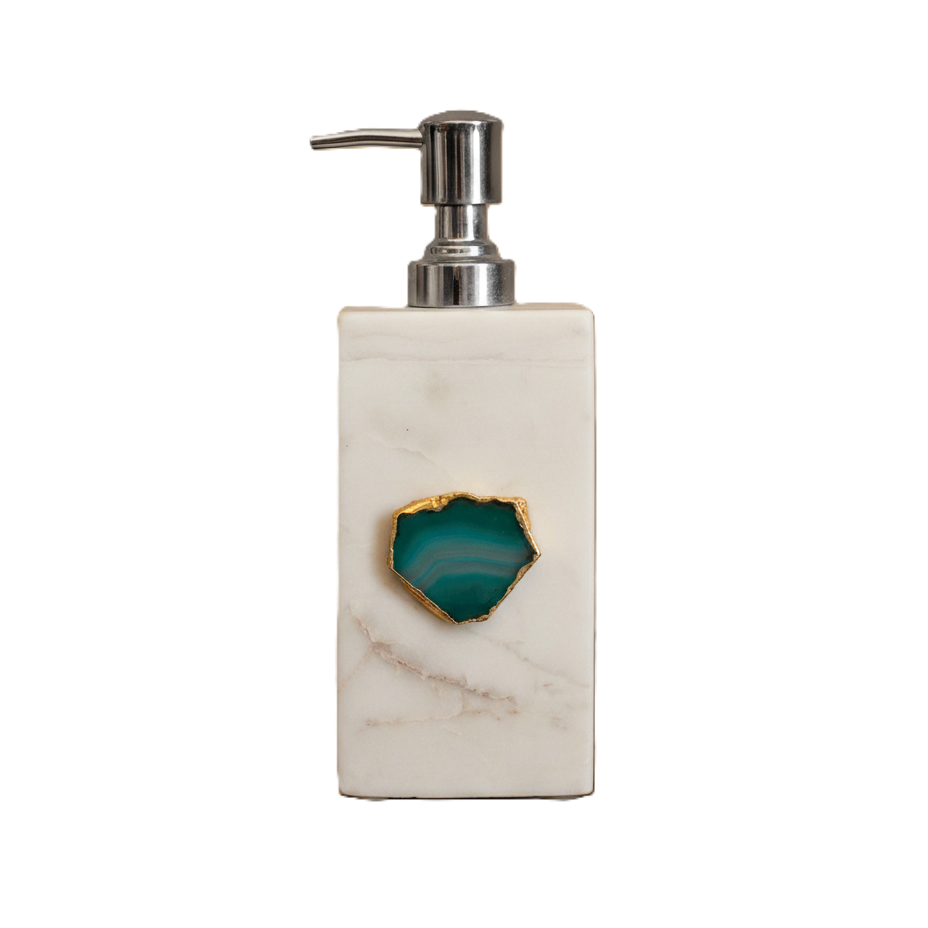 White Marble with Green Agate Soap Dispenser