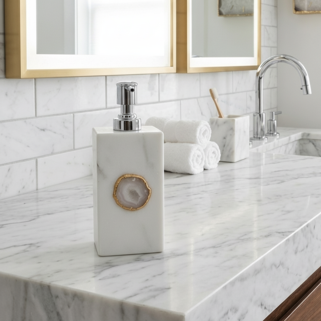White Marble with White Agate Soap Dispenser