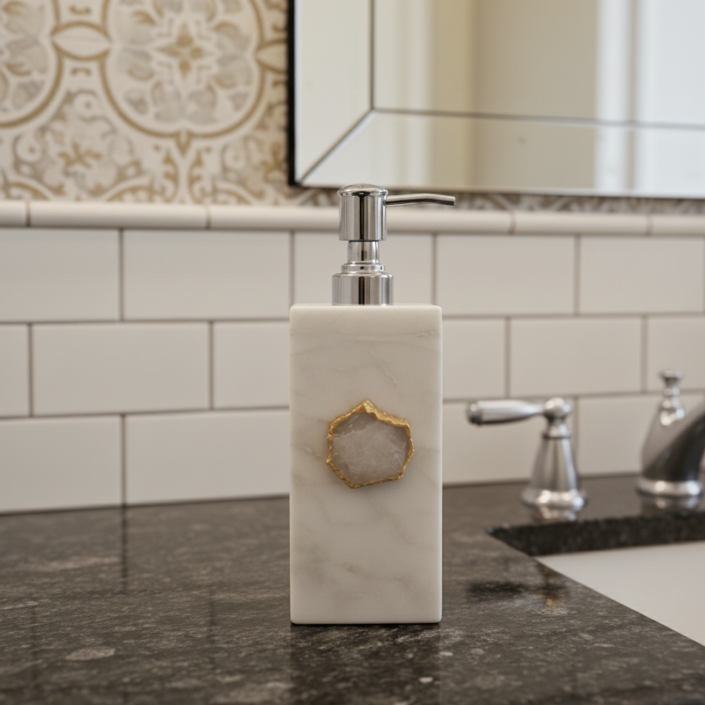White Marble with White Agate Soap Dispenser