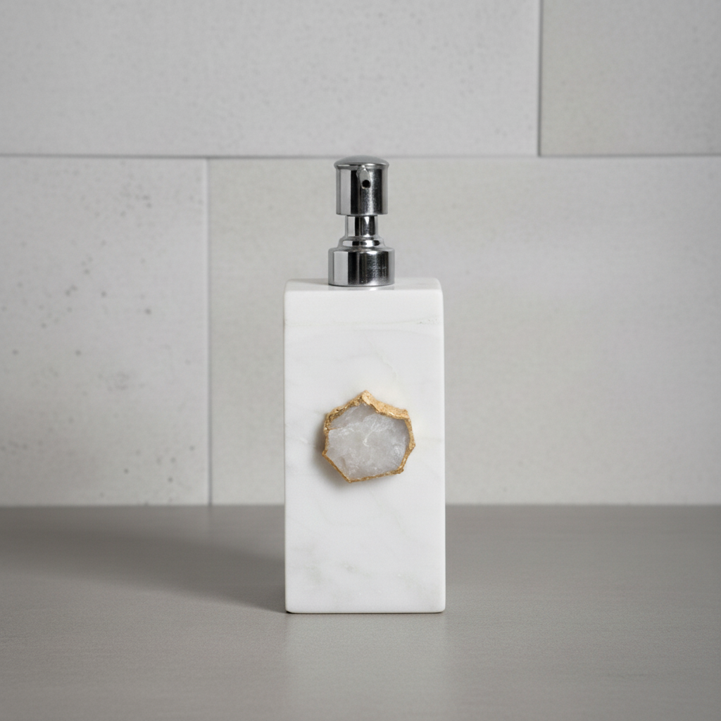 White Marble with White Agate Soap Dispenser