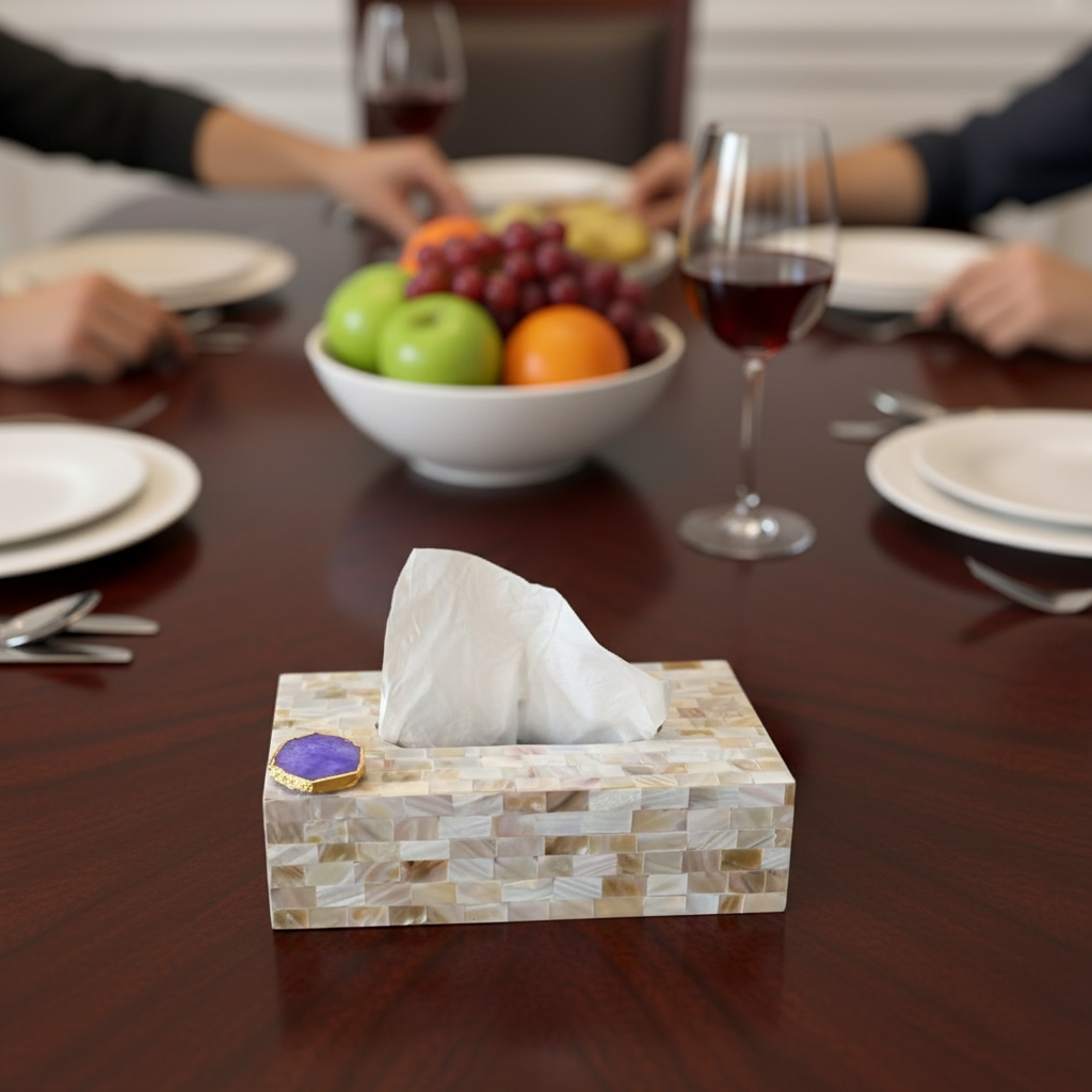 Blue Agate with  Mother of Pearl Tissue Box Holder