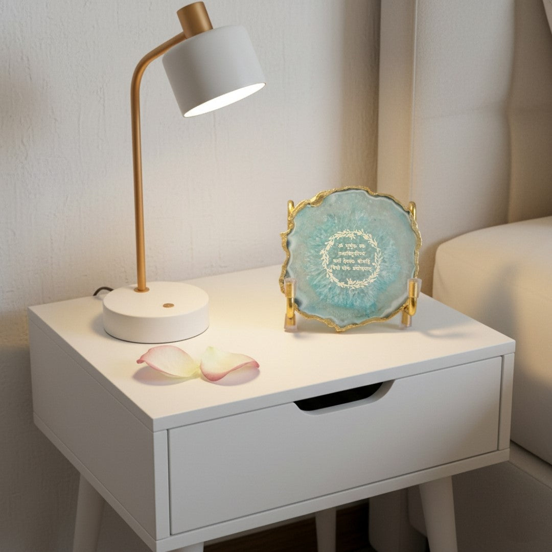 Gayatri Mantra with Turquoise Agate Metal Stand