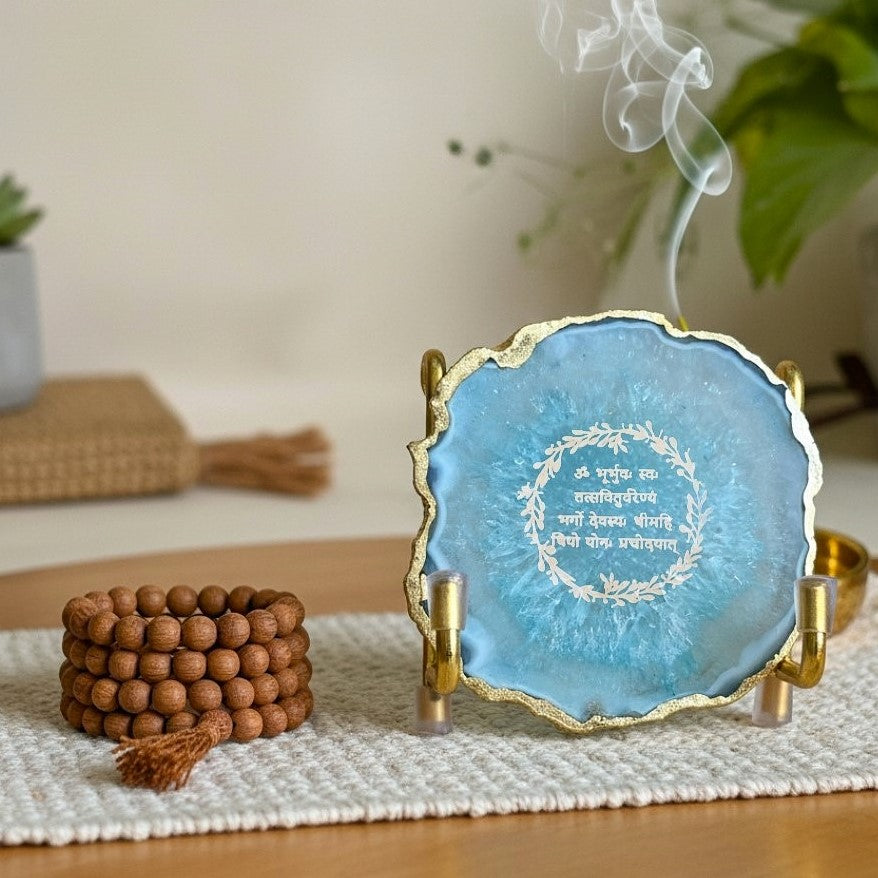 Gayatri Mantra with Turquoise Agate Metal Stand