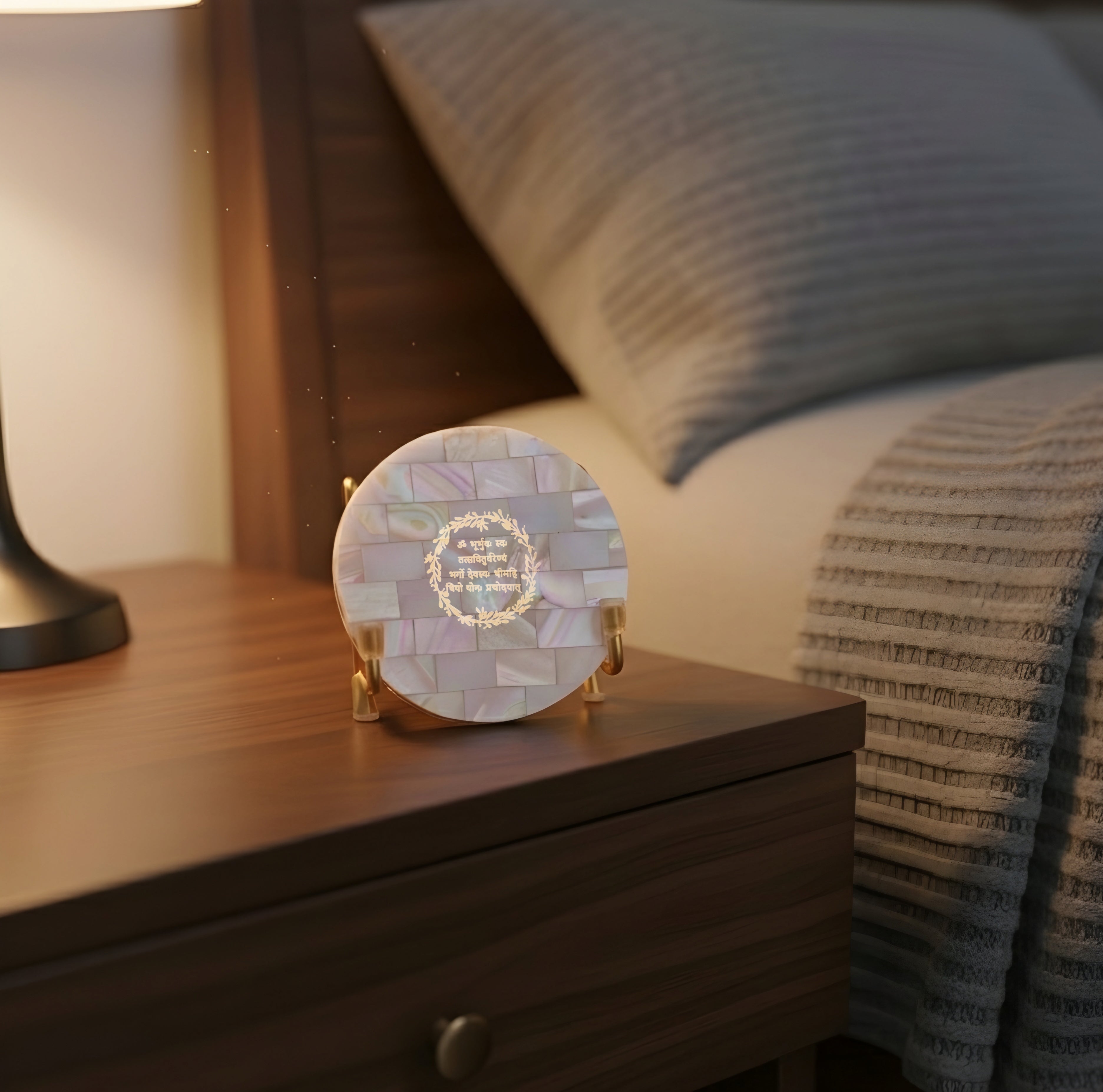 Gayatri Mantra Metal Holder with Mother of Pearl