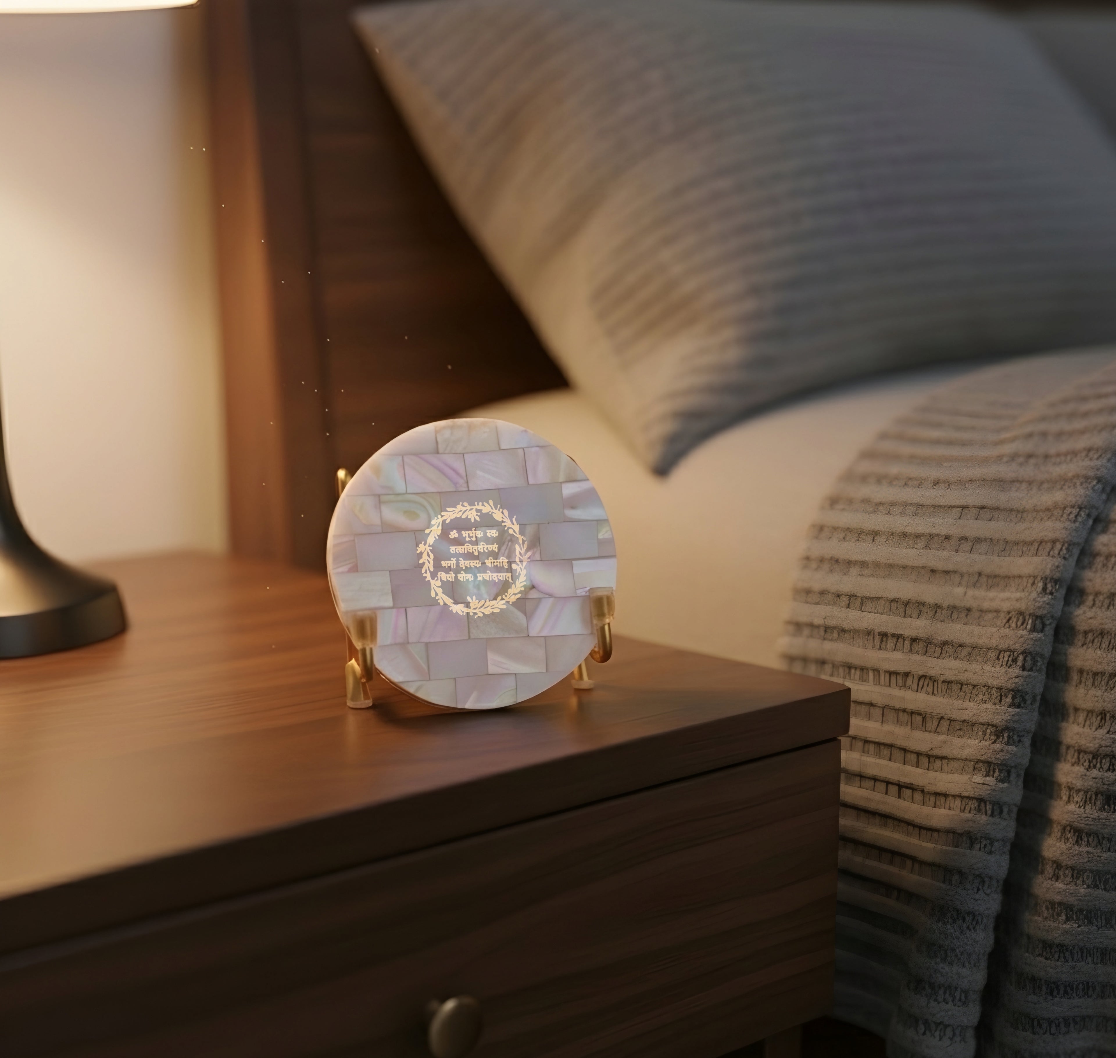 Gayatri Mantra Metal Holder with Mother of Pearl