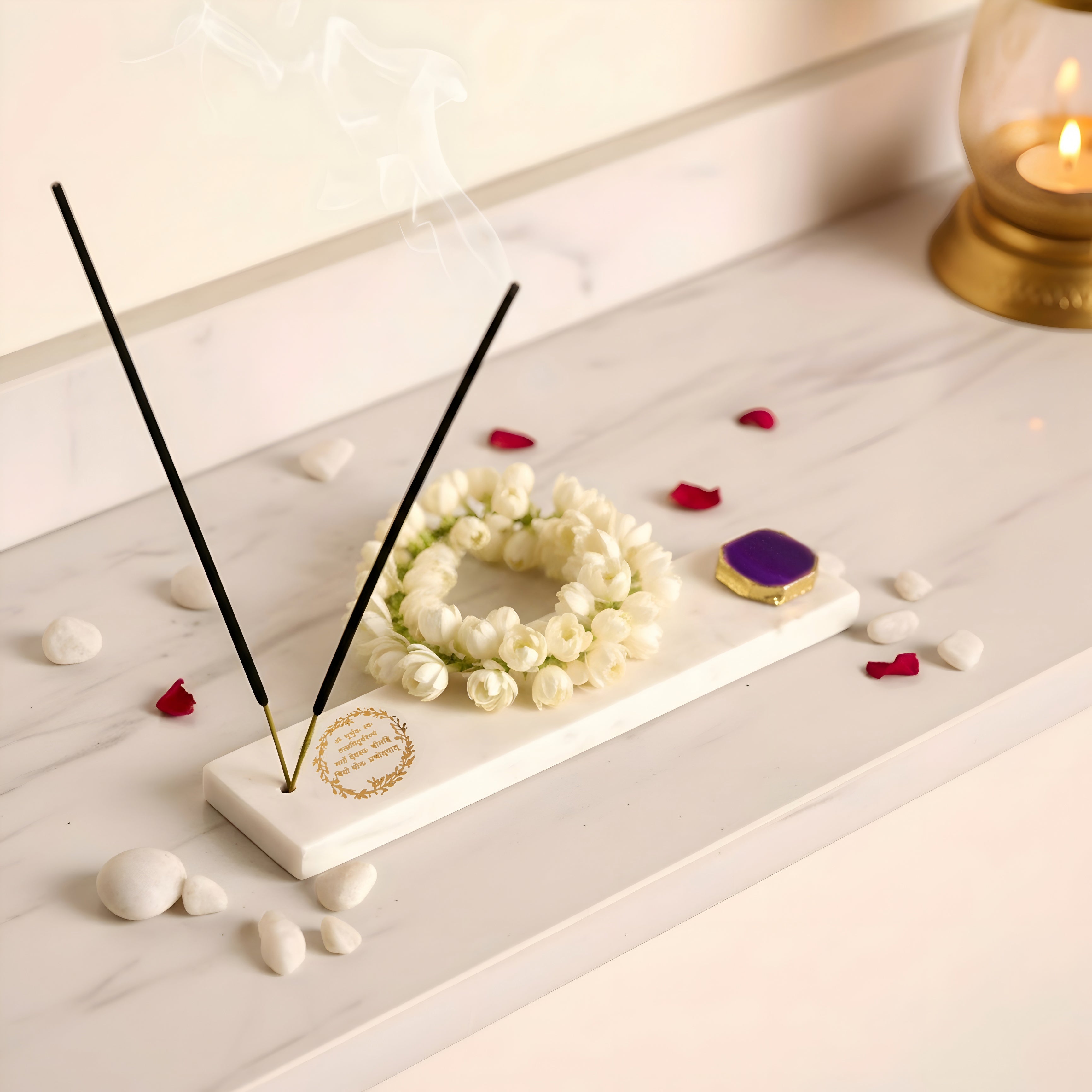 Marble with Agate Gayatri Mantra Agarbatti Stand