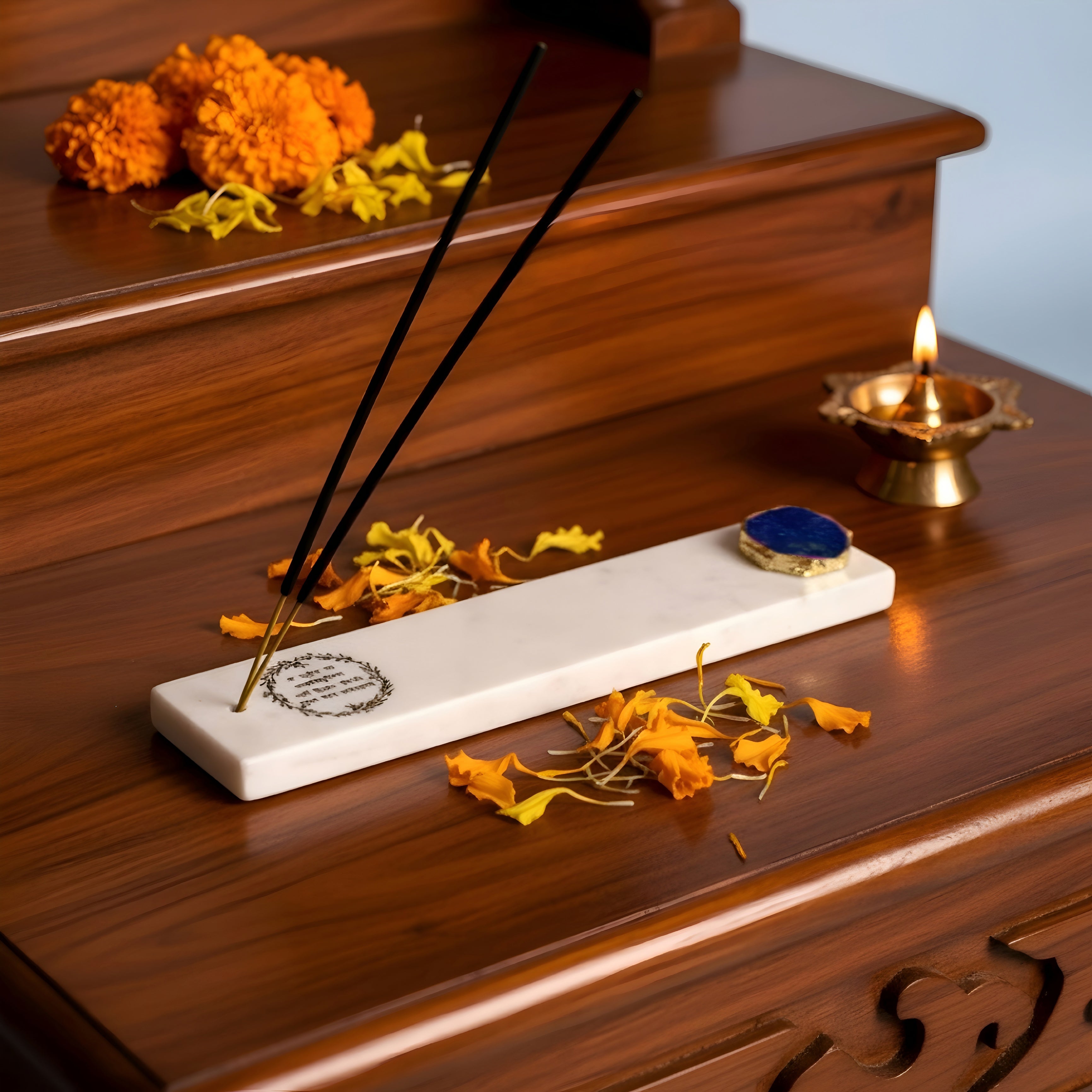 Marble with Agate Gayatri Mantra Agarbatti Stand
