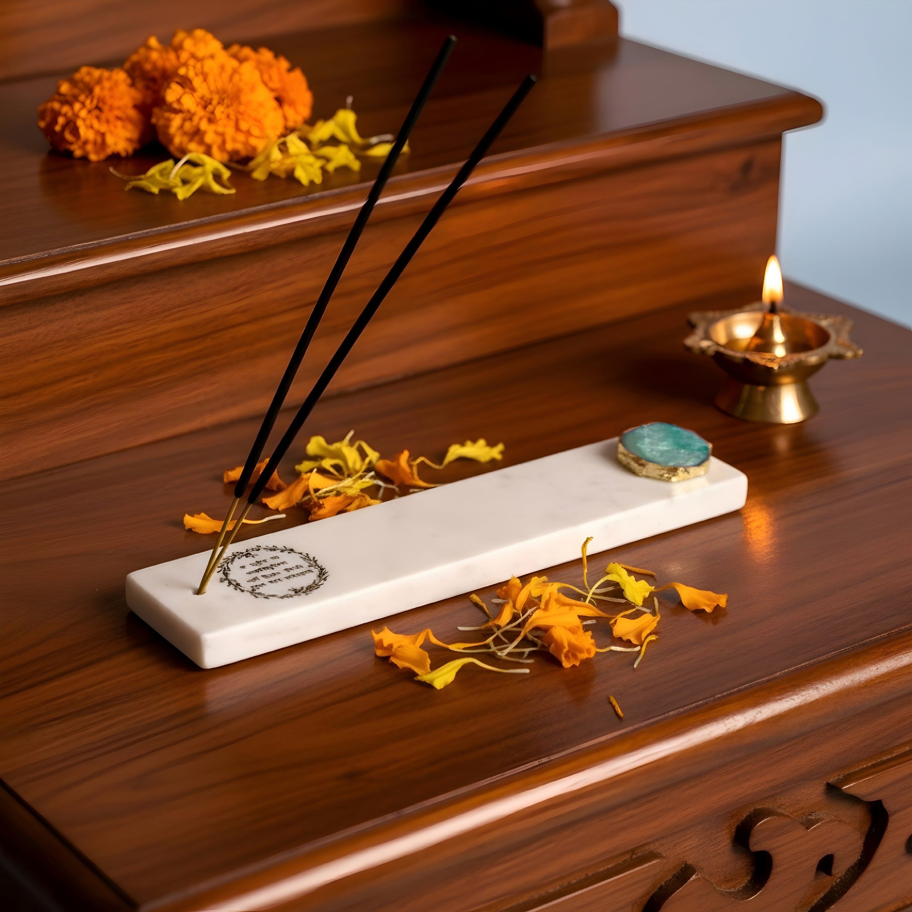 Marble with Agate Gayatri Mantra Agarbatti Stand