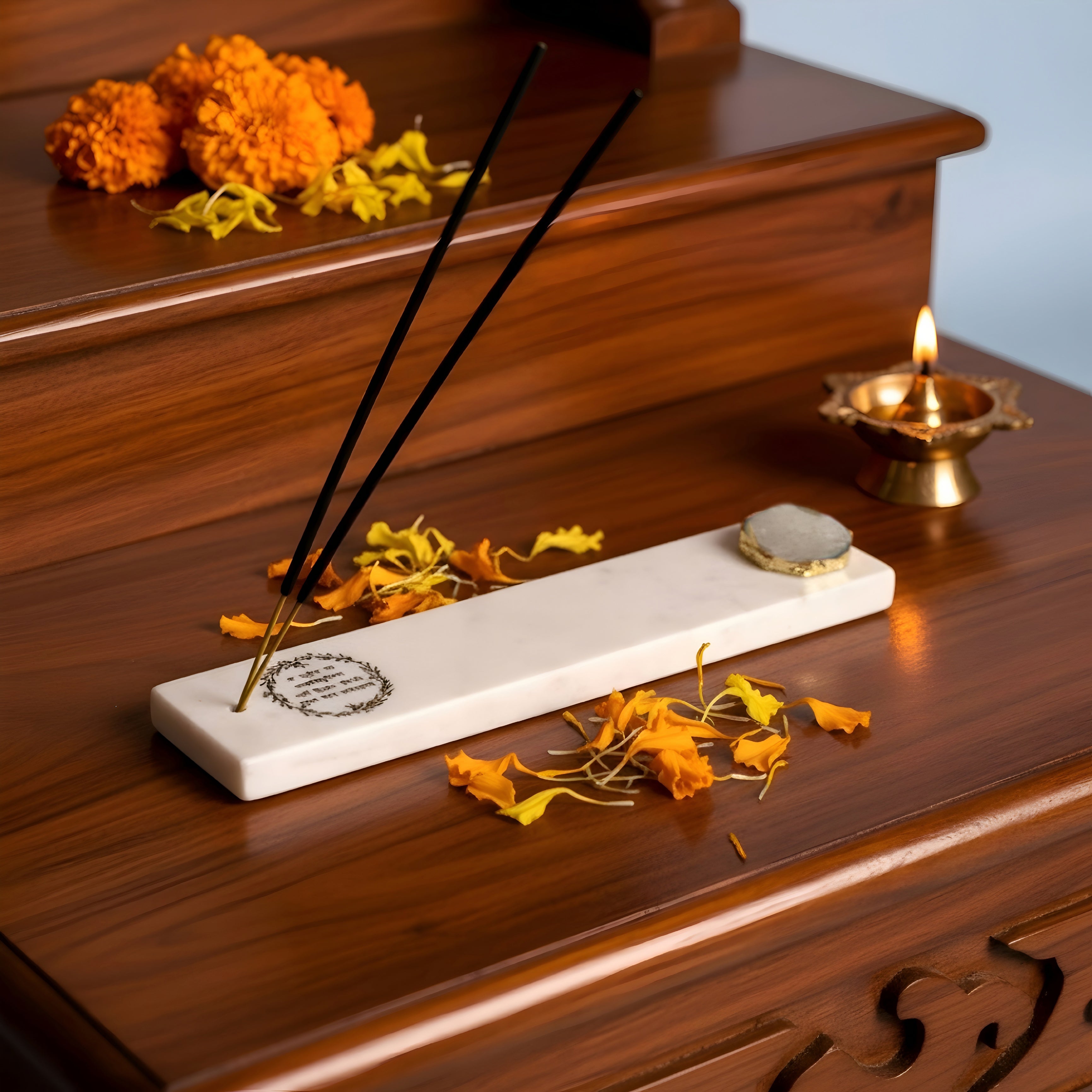 Marble with Agate Gayatri Mantra Agarbatti Stand