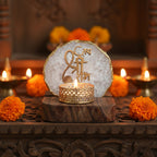 Jai Shree Ram Agate Tea Light Holder with Wood Stand
