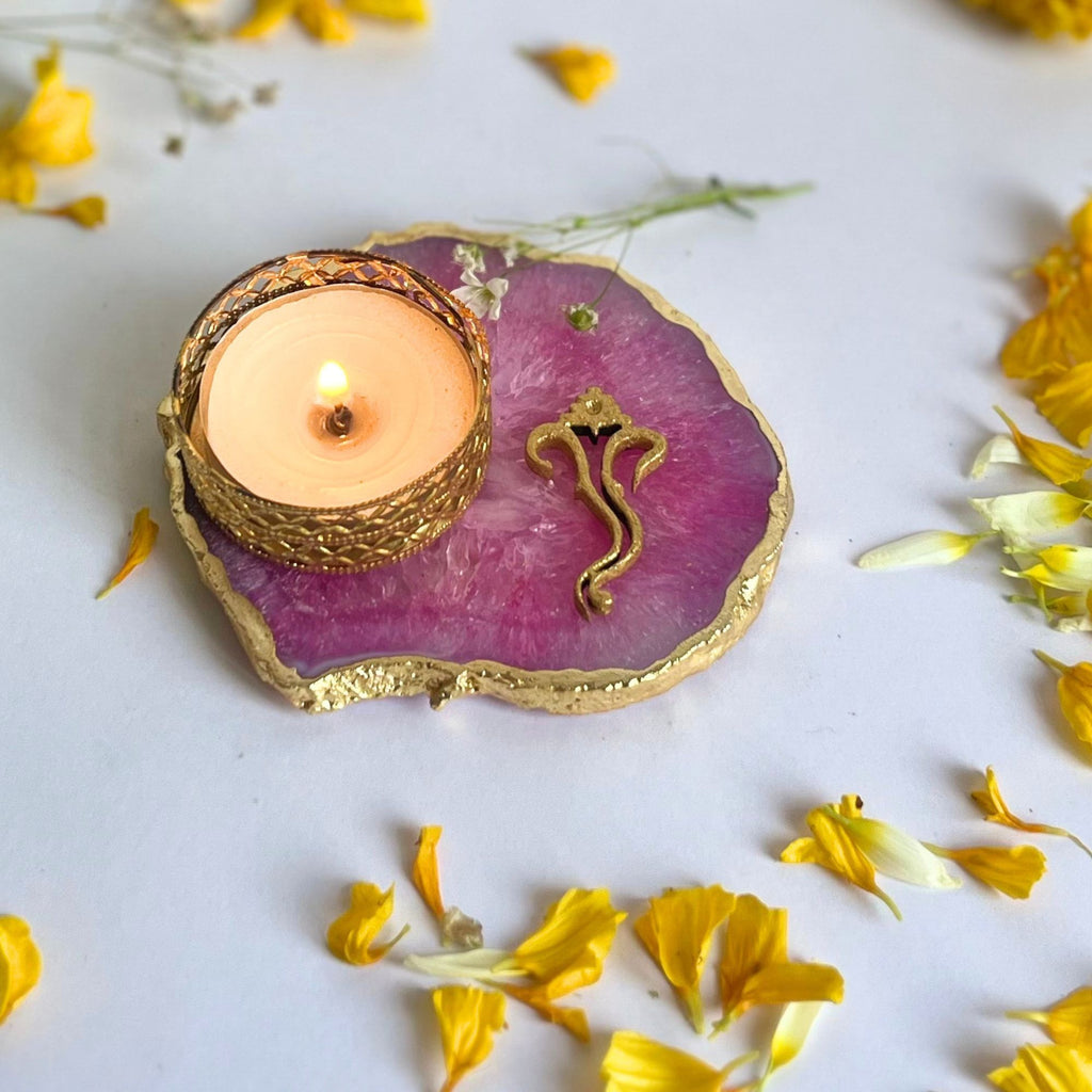 Agate Lord ganesh Design Tea Light Holder