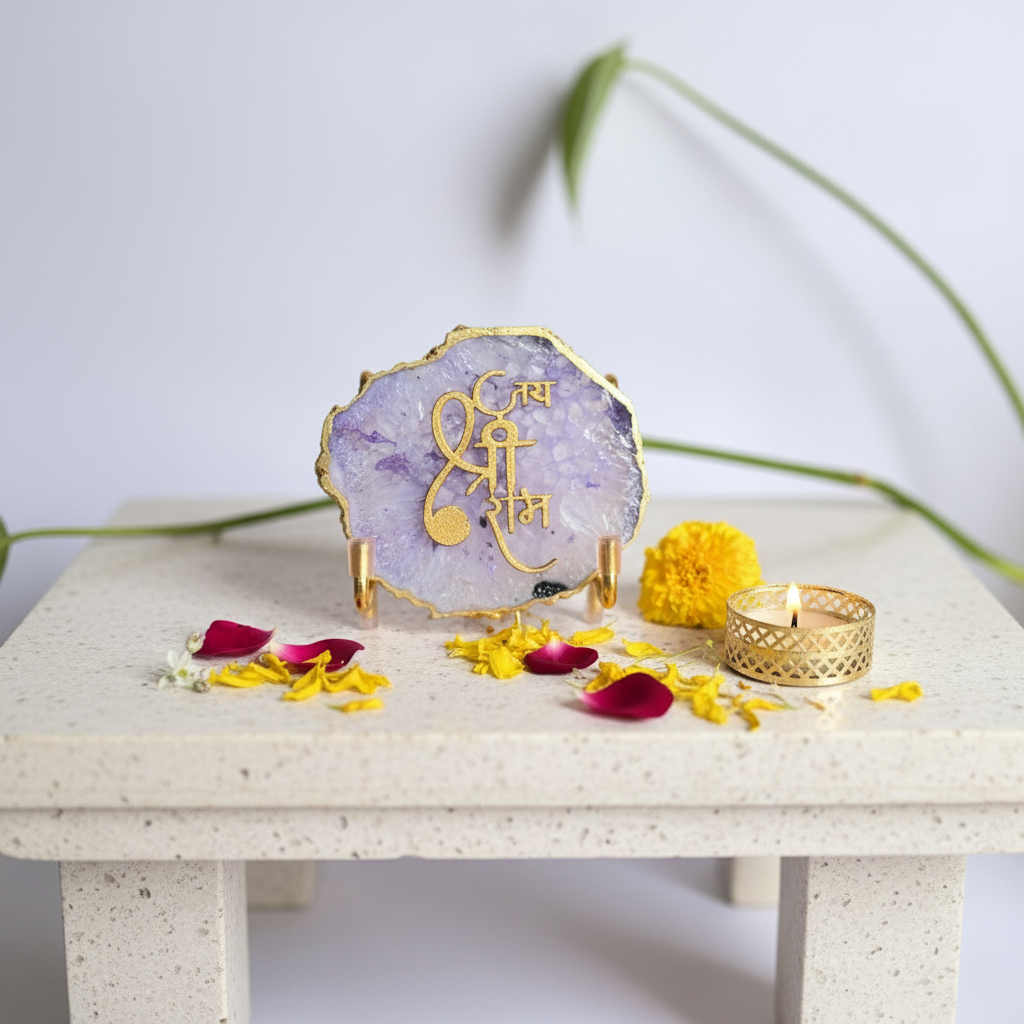 Jai Shree Ram Purple Agate  Metal Stand