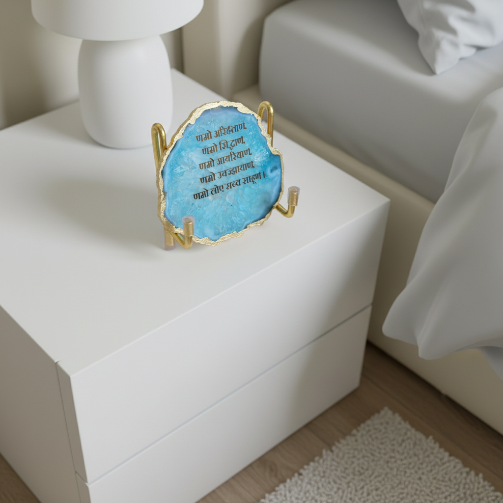 Namokar Mantra - turquoise Agate Metal Stand