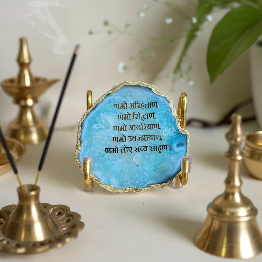 Namokar Mantra - turquoise Agate Metal Stand