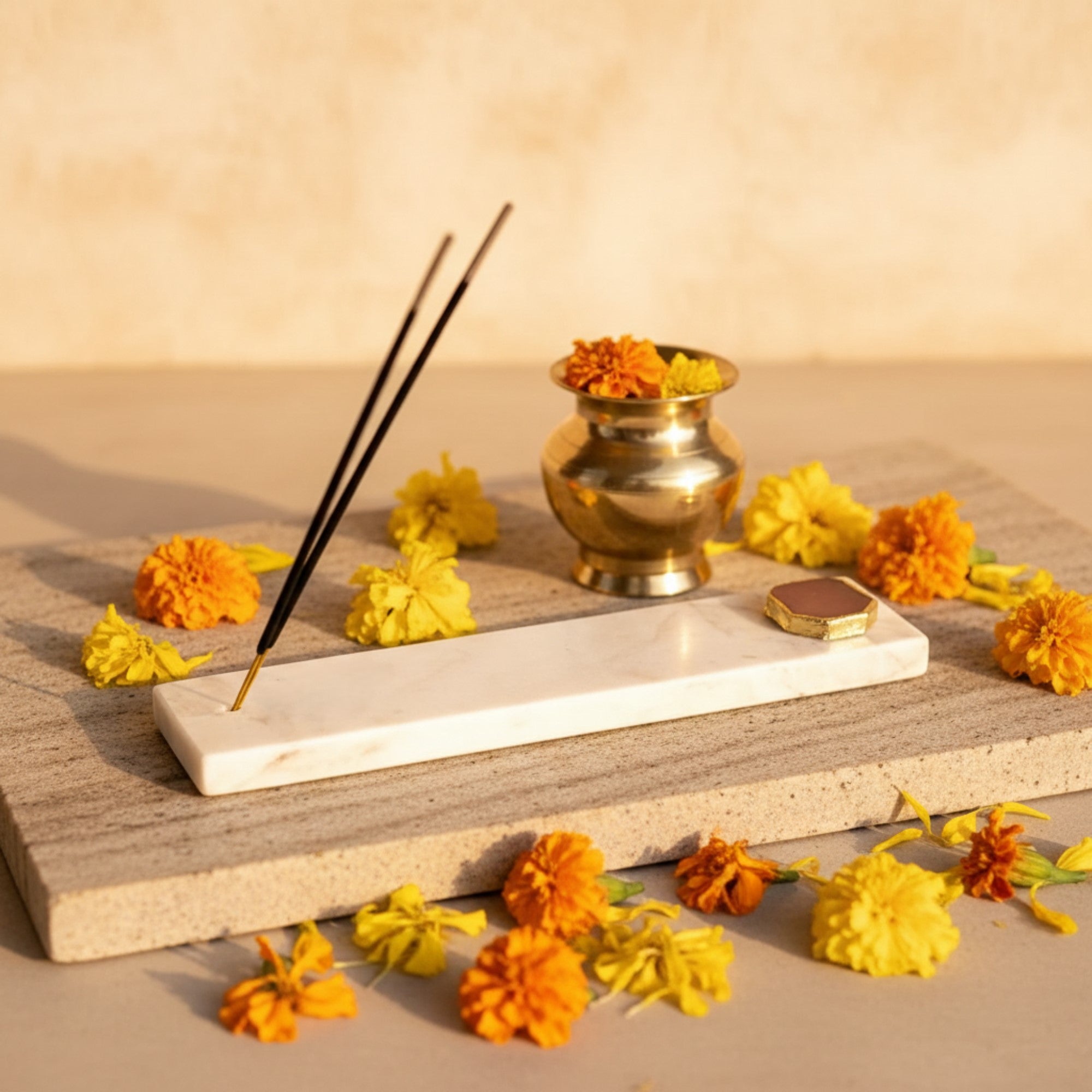 Marble Agarbatti Stand with Rose Quartz