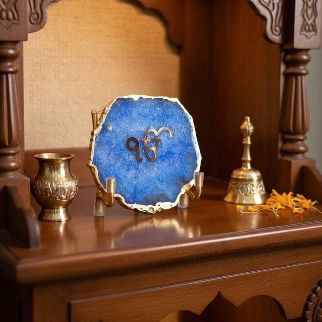 Ik Onkar -Blue Agate Metal Stand