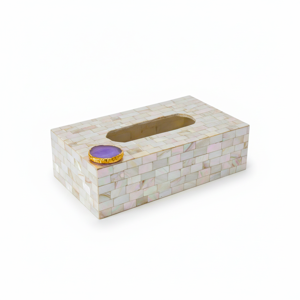 Purple Agate with  Mother of Pearl  Tissue Box Holder