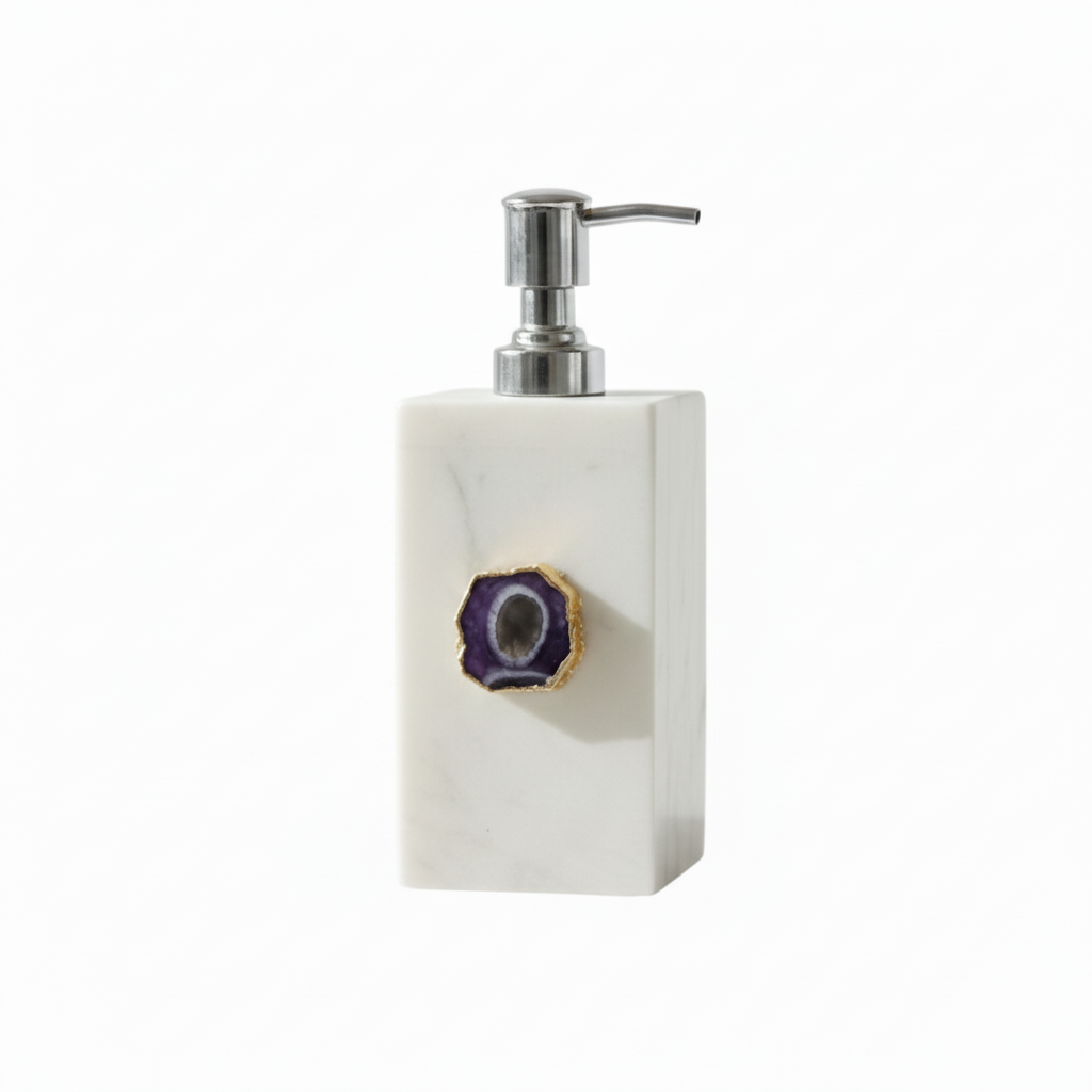White Marble with Purple Agate Soap Dispenser