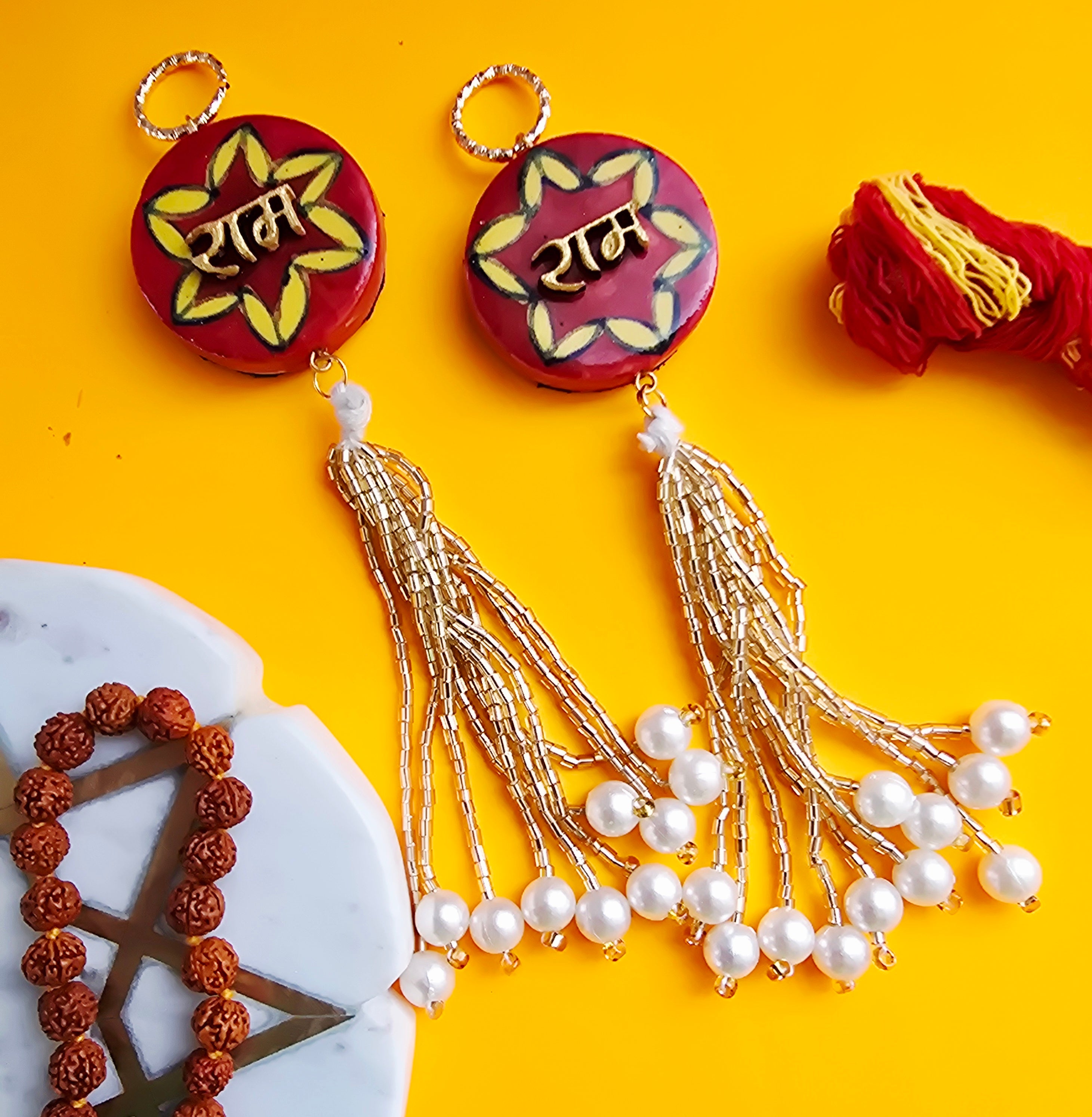 Blue Pottery Red Floral Print Ram Door Hangings