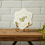 Ik Onkar Floral shape Marble with Brass Inlay Metal Stand Showpiece
