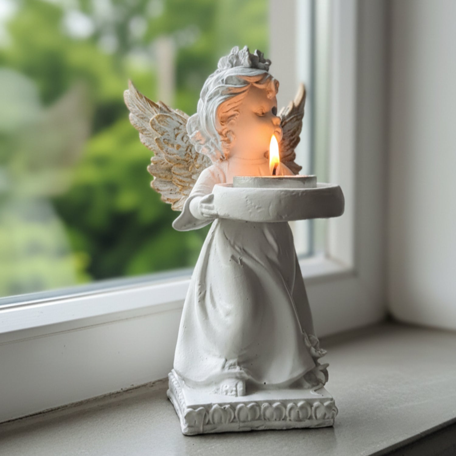 Decorative Angel Figurine Gold Wings with Candle Holder
