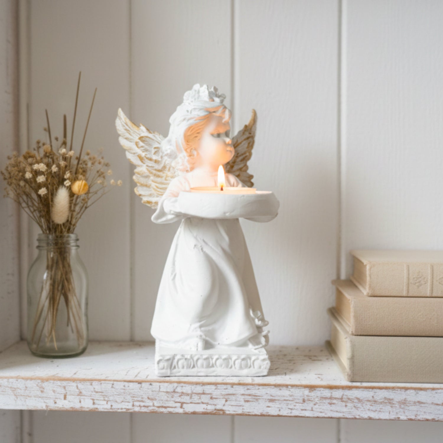 Decorative Angel Figurine Gold Wings with Candle Holder