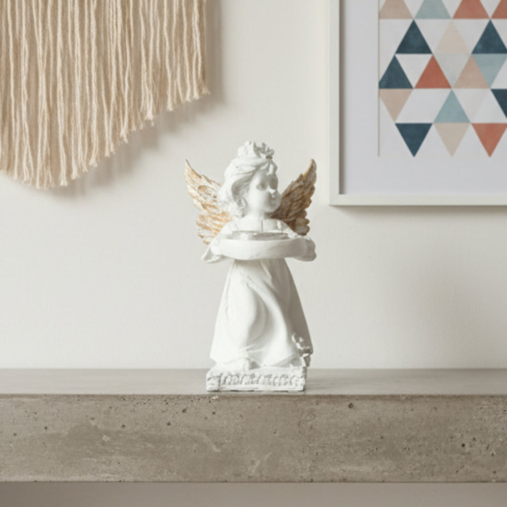 Decorative Angel Figurine Gold Wings with Candle Holder