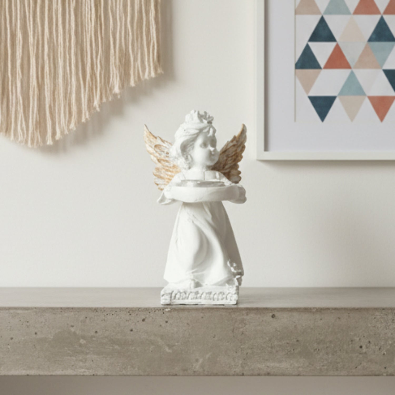 Decorative Angel Figurine Gold Wings with Candle Holder