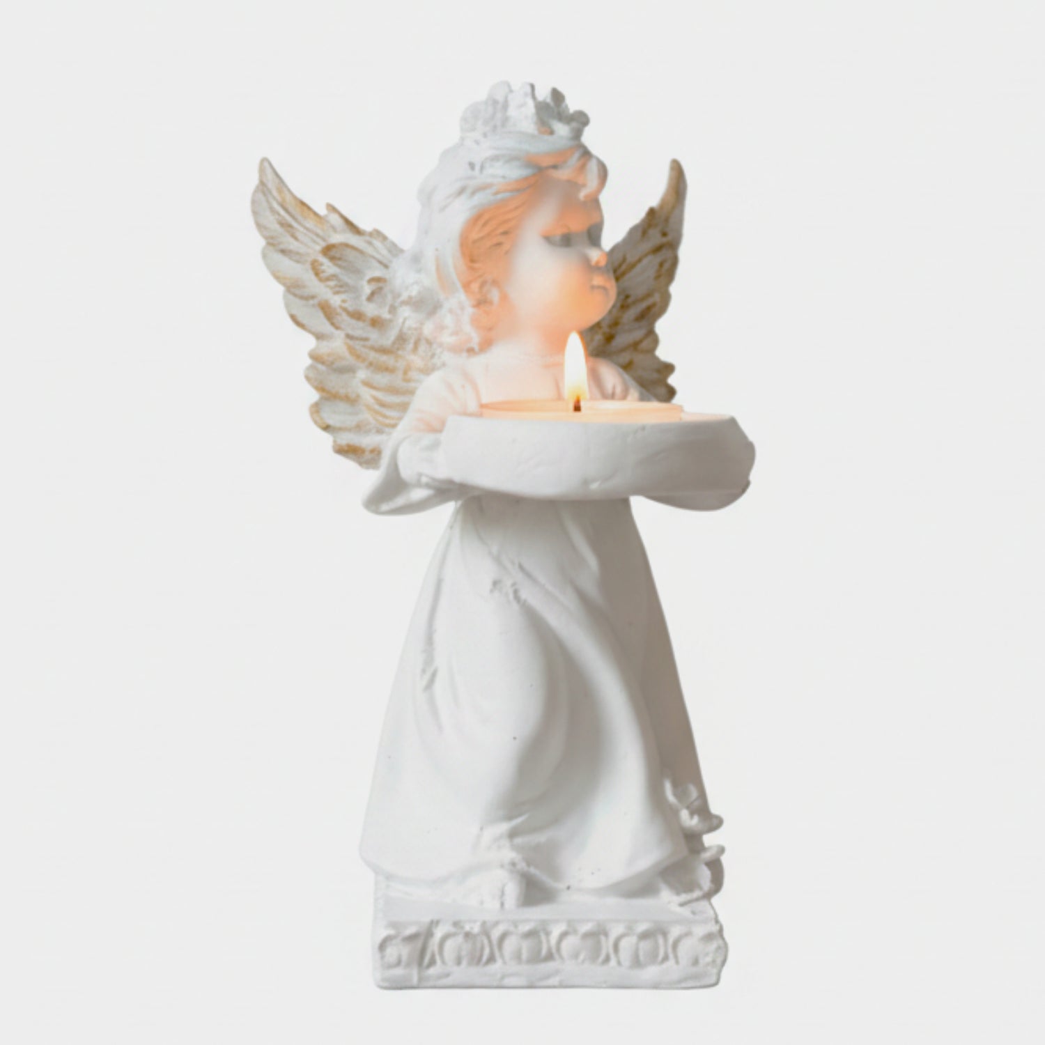 Decorative Angel Figurine Gold Wings with Candle Holder