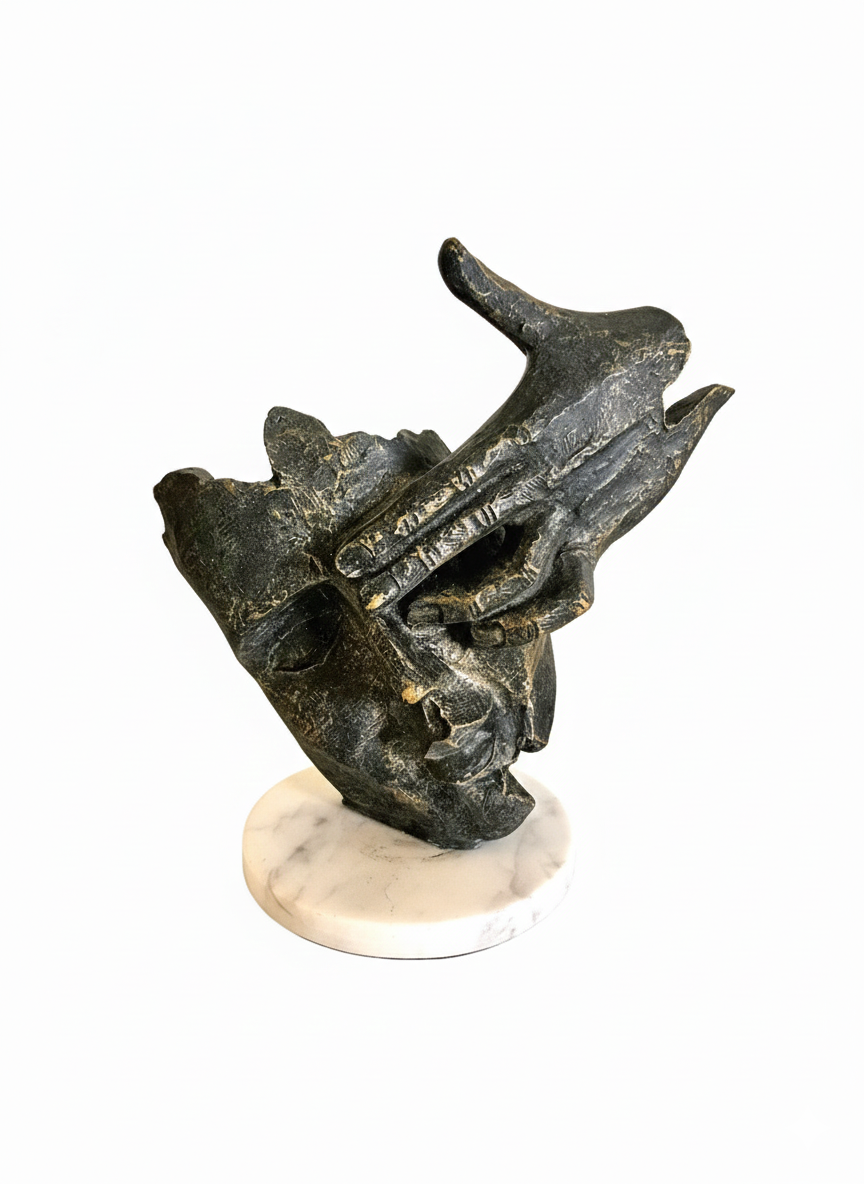 Black Golden Modern Resin Face with Hand Art Statue