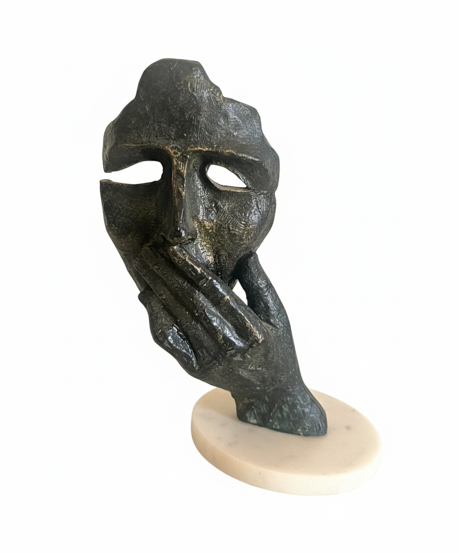 Black Golden Pondering Face with Hand Statue
